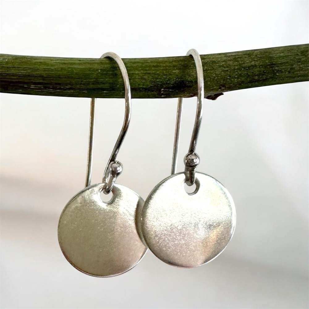 NWT 925 Sterling Silver Disc Drop Earrings French Hooks Handmade 1/2 inch circle